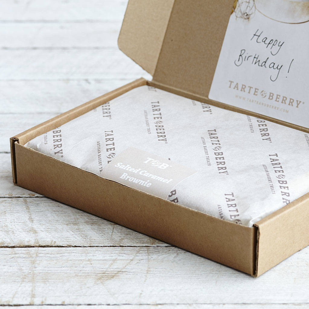 personalised cookie dough caramel brownie box by tarte and berry