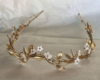 The Ostara Crown Gold Silver Shell Mother Of Pearl Floral Hair Vine Bridal Headpiece, 6 of 12