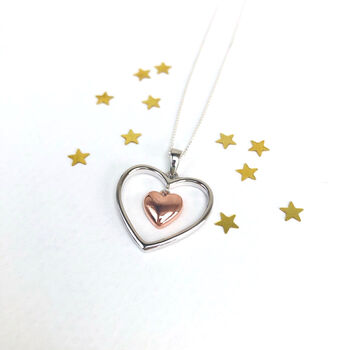 Sterling Silver Heart With Rose Gold Plated Necklace, 6 of 8