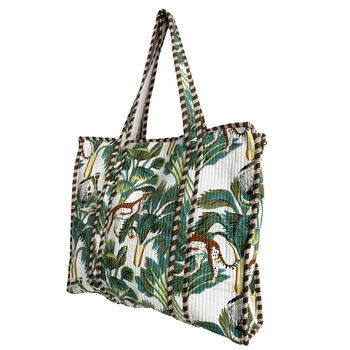 Leopard Print Large Quilted Cotton Tote Bag In White, 5 of 8