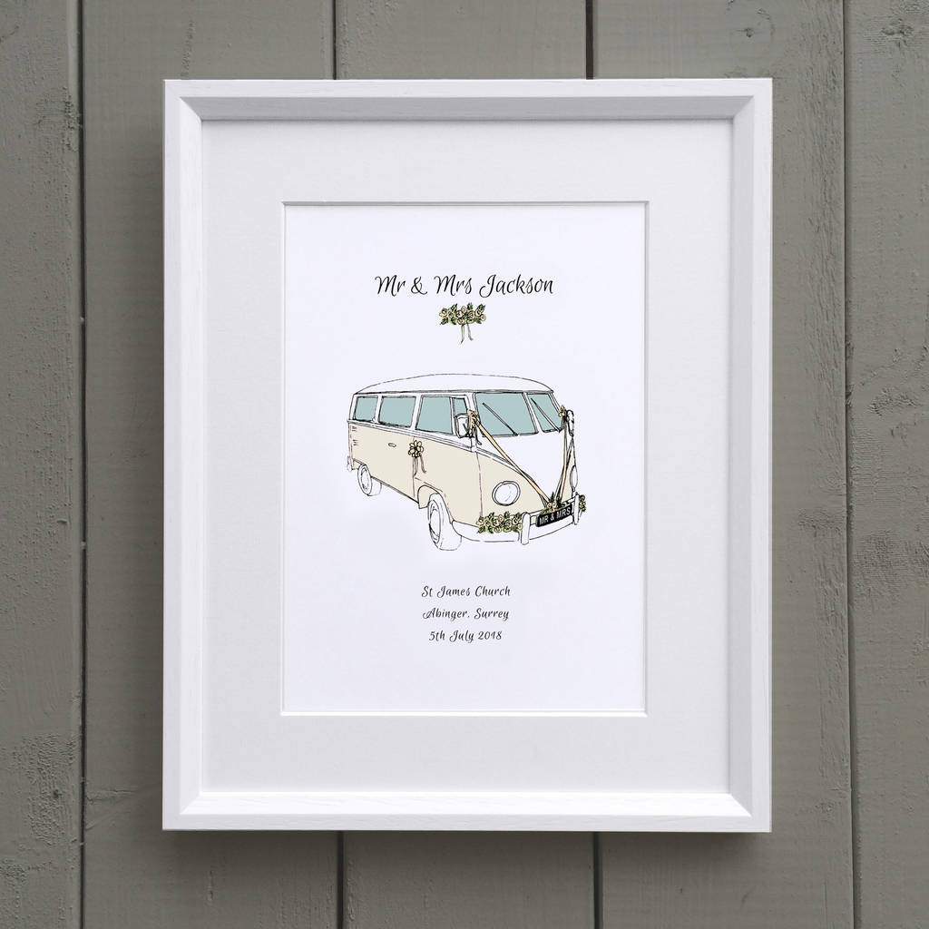 Personalised Wedding Campervan Gift Print, 1 of 3