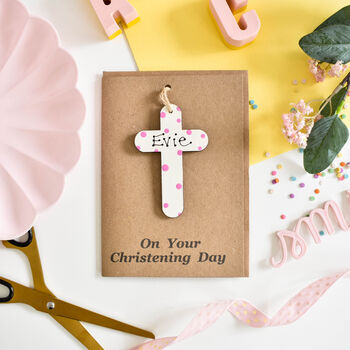 Personalised Christening Cross Wooden Keepsake Card, 2 of 2