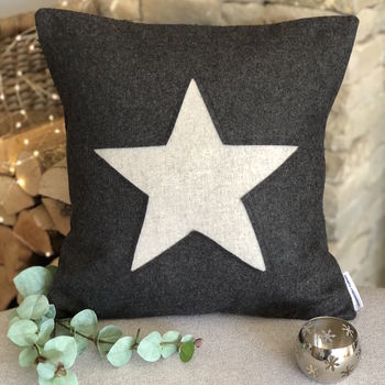 Dark Grey Handmade Wool Cushion With Star, 3 of 4