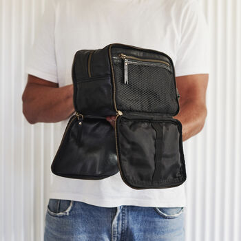 Personalised Fold Out Leather Wash Bag For Men, 5 of 8