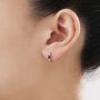 Sterling Silver Sapphire Blue Single Baguette Cut Cz Huggie Hoop, thumbnail 2 of 12