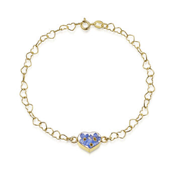 Real Flower Heart Chain 18ct Gold Plated Silver Bracelet – 11 Floral Styles, 6 of 12