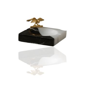 Handmade Black And White Marble Ashtray With Gold Eagle, 3 of 4