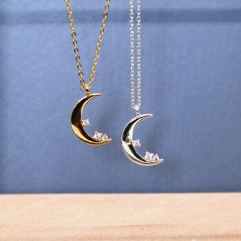 Sterling Silver Moon And Diamante Star Necklace, 4 of 10