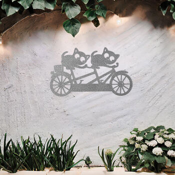 Metal Cat Duo On Bicycle Wall Art For Garden Decor, 10 of 10