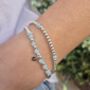 Sterling Silver March Aquamarine Personalised Heart Bracelet Set Of Two Stacking Bracelets: March Birthstone Stacking Jewellery, thumbnail 4 of 6
