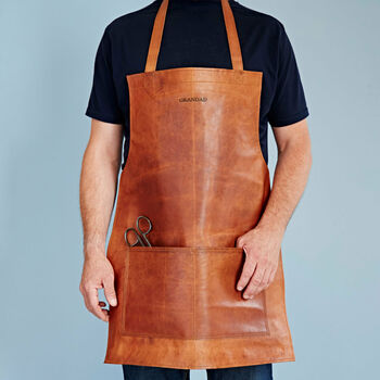 Personalised Distressed Leather Apron With Pockets, 3 of 8