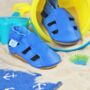 Dotty Fish Bright Blue Soft Leather Baby Sandals With Barefoot Soles, thumbnail 4 of 7