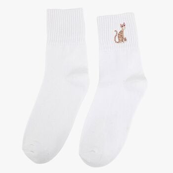 Embroidered Cats Cotton Ankle Socks Women's Three Pack, 2 of 4