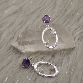 Amethyst, Moonstone Silver Earrings, 6 of 9