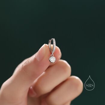 Tiny Cz Dangle Huggie Hoop In Sterling Silver, 2 of 12