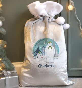 Personalised The Snowman And The Snowdog Pom Pom Sack, 3 of 4