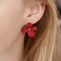 Red Hand Painted Flower Shaped Stud Earrings, thumbnail 2 of 3