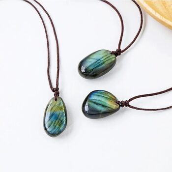 Natural Labradorite Pendant Rope Chain Necklace, 4 of 5