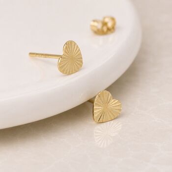 Gold Plated Sterling Silver Sunburst Heart Stud Earrings, 3 of 6