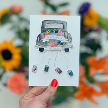 Luxury Wedding Card With Wedding Car And Cans, 4 of 6