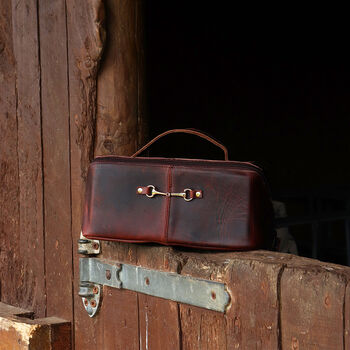 Personalised Snaffle Bit Leather Washbag, 3 of 12