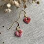 Small Speckled Pink Dainty Ceramic Heart Earrings, thumbnail 3 of 7
