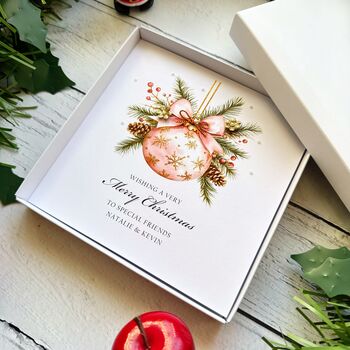 Personalised Christmas Card, Pink And Gold Bauble, 8 of 8