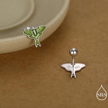 Lunar Moth Enamel Screw Back Earrings In Sterling Silver, 5 of 12