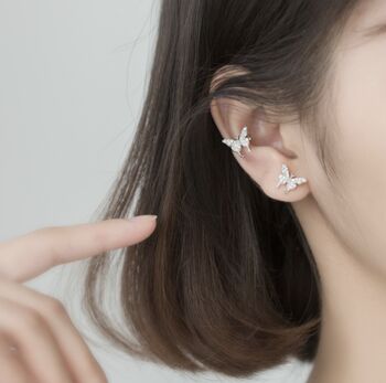 Sterling Silver Crystal Butterfly Ear Cuff, 2 of 7