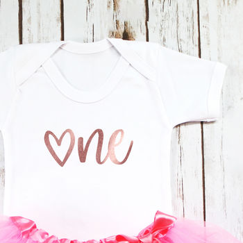 First Birthday Girls Tutu Outfit In Pink Rose Gold, 2 of 6
