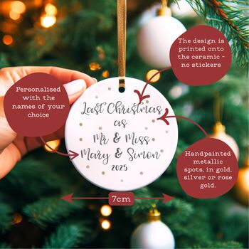 Last Christmas As Mr And Miss Personalised Tree Decoration, 2 of 4