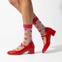 Love Hearts Combed Cotton Sheer Pop Socks In Orange/Pink, thumbnail 1 of 4