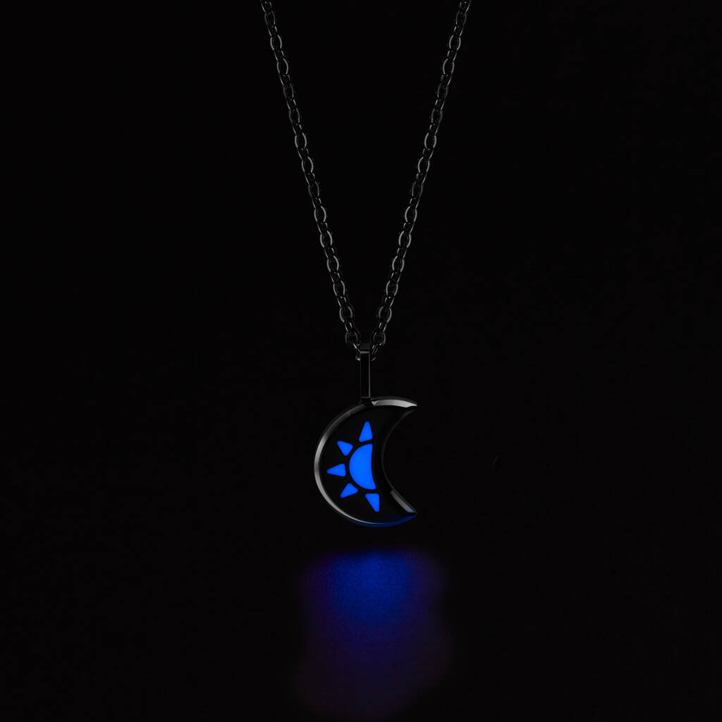 Purple Luna Blue Violet Glowing Pendant Necklace With Uv Keyring Torch, 1 of 5