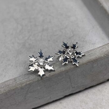 Sterling Silver Snowflake Sparkle Studs, 7 of 10