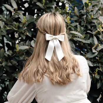 Satin Bow Barrette In Ivory Pearl, 4 of 4