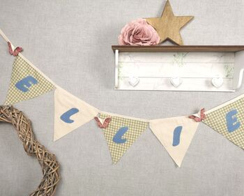 Bunting Vintage Style, Gingham Green Creams Blue, 7 of 8