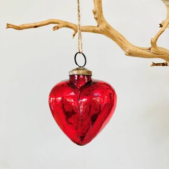 Vintage Silver Glass Heart Christmas Decoration, 2 of 6