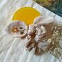 Bunny Bow Linen Scrunchies With Hand Embroidered Flower, thumbnail 2 of 10