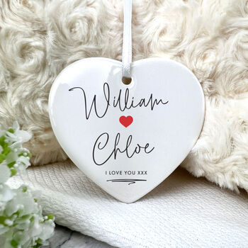 Couples Ceramic Heart Hanging Decoration Bauble + Gift Box, 3 of 7