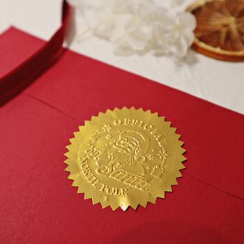 Santa Claus Sticker Gold Foil Embossed Seal Official North Pole Christmas Delivery Elf Mail, 2 of 6