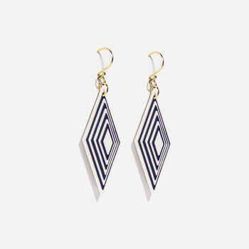 Navy And Pearlescent White Diamond Shaped Earrings, 4 of 6