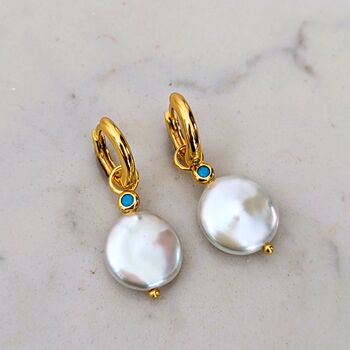 Baroque Pearl And Turquoise Drop Earrings, 3 of 7