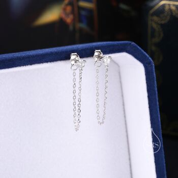 Sterling Silver Cz With Chain Ear Jacket, 4 of 11