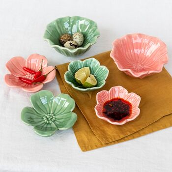 Green Ceramic Flower Bowl 9cm, 2 of 4