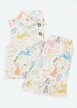 Girls Bouncing Bunny Spring Cotton Short Pyjama Set, 6 of 8
