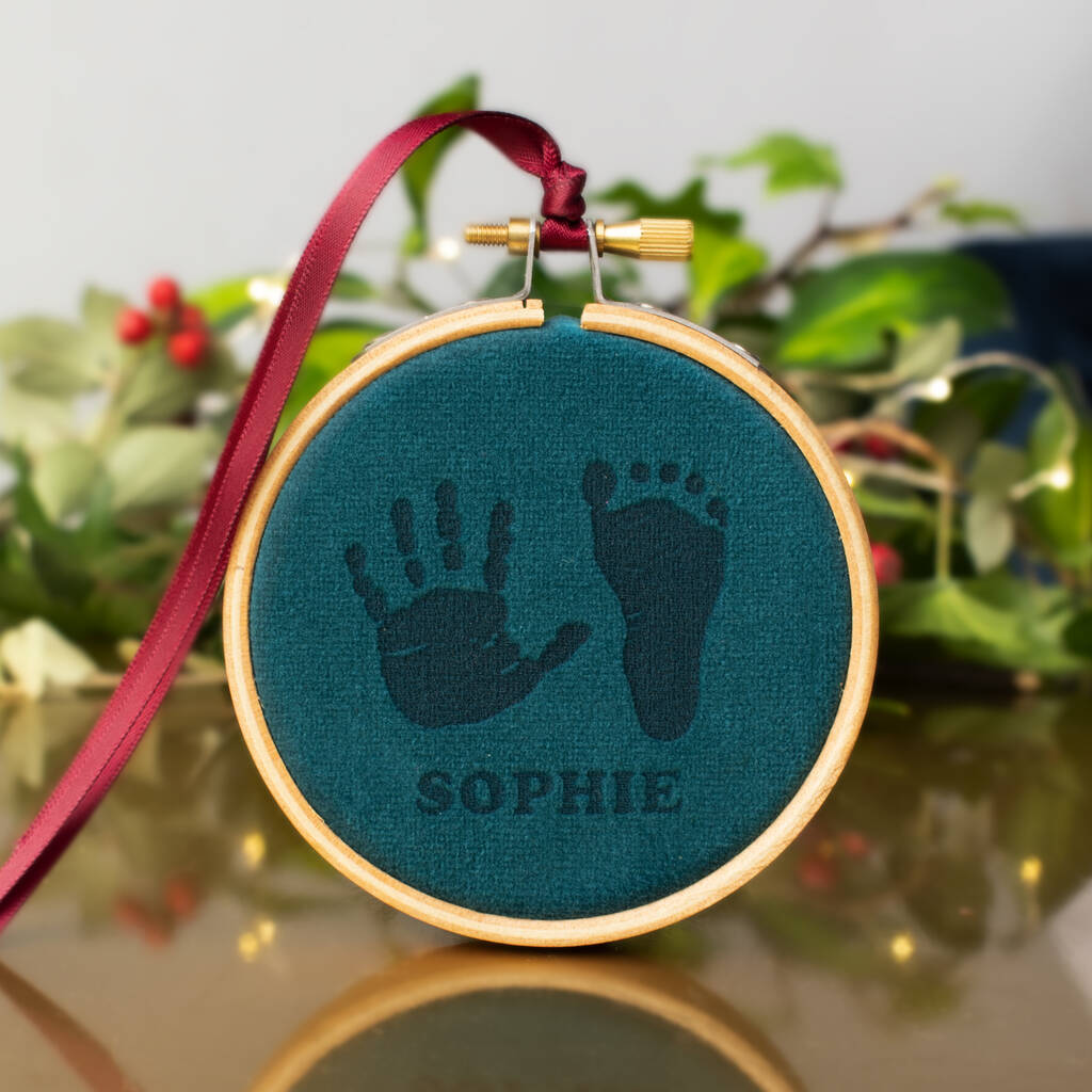 Baby Hand And Footprint Velvet Christmas Decoration, 1 of 6