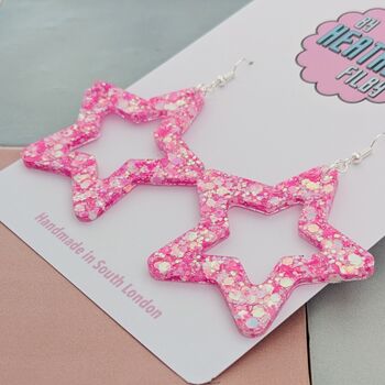Sparkly Large Star Glitter Resin Statement Earrings, 7 of 8