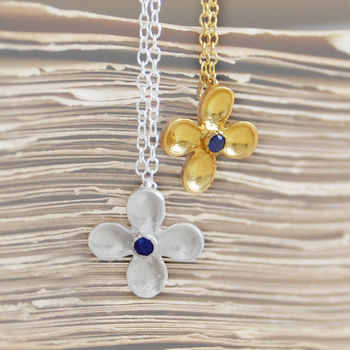 Sapphire Flower Rose/Gold Plated Silver Necklace, 2 of 4