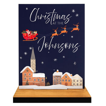 Personalised Christmas At Surname Acrylic Sign With Wooden Stand, 5 of 5