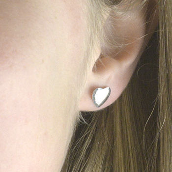 Sterling Silver Heart Studs With Bevelled Edge, 2 of 4